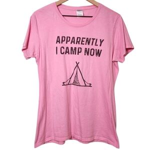 Port & Co Womens Large Apparently I Camp Now Graphic Tent Camping Crew Neck Tee
